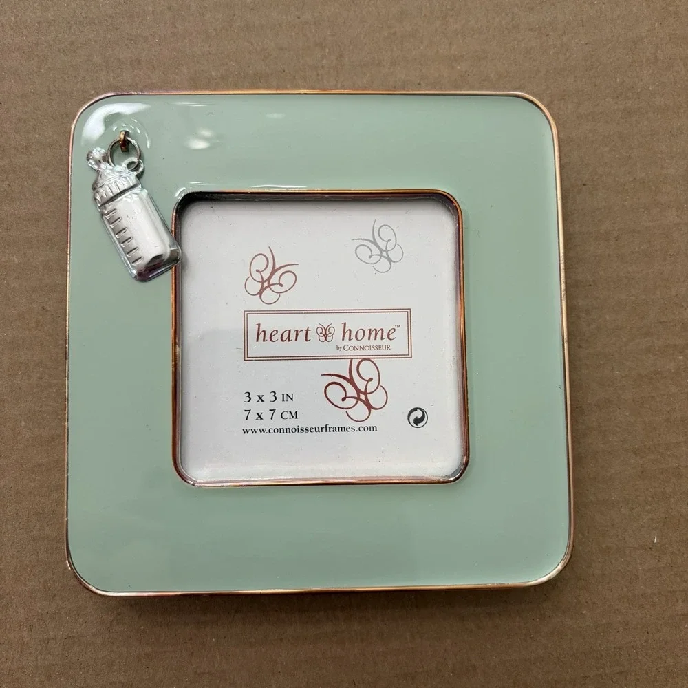Connoisseur Heart And Home Baby Bottle 3x3 Photo Frame Mint Green Silver Nursery